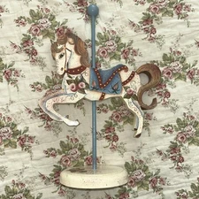 Vintage Hand Painted Wooden Creepy Carousel Horse Display