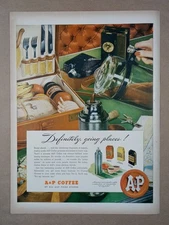 1940s A&P COFFEE Travel Thermos Kit Service Chrome Keys Vintage Poster Print Ad