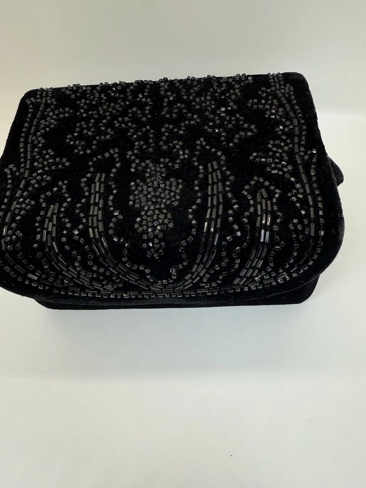 Винтажный женщин черный бархат бисером коробка сумочка ручная сумка официальный свадьбы праздник новый - Изображение 3 из 4