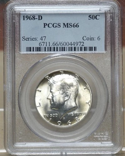 1968-D KENNEDY HALF DOLLAR PCGS MS66 044972