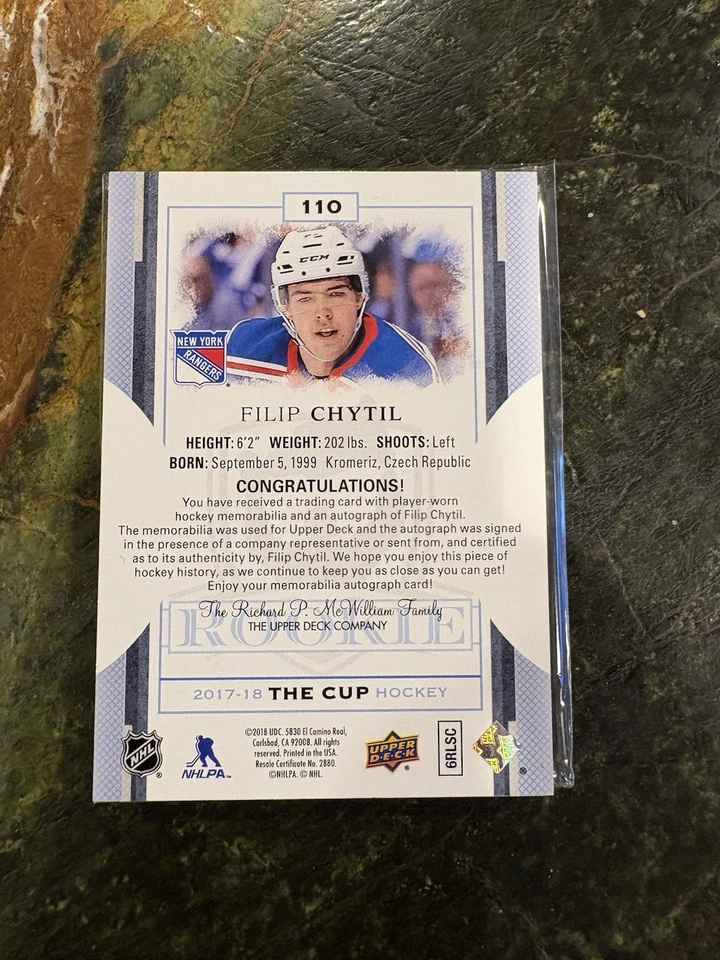 2017-18 Upper Deck The Cup Gold Rookie Patch Autograph /24 FILIP CHYTIL RC RPA - Image 2 of 2