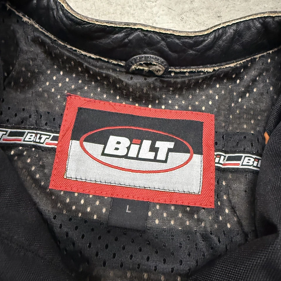 Chaqueta de moto de cuero Bilt vintage acolchada con forro negra talla grande Foto 3 de 4