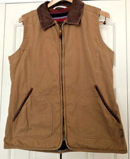 Woolrich men's canvas vest brown corduroy collar M full zip lined faded