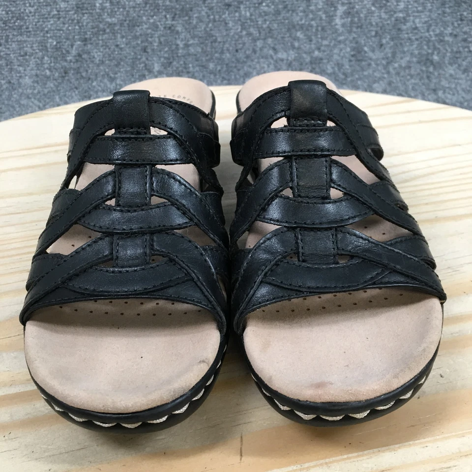 Sandalias sin cordones Clarks Collection para mujer 7M de cuero negro tacón de cuña cómodas Foto 4 de 4
