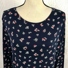 Croft & Barrow Classic Tee Top Shirt  L Long Sleeve Navy Floral Cardinal Cotton