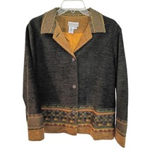 Coldwater Creek Womens Tapestry Jacket Grey Mustard Geometric Boho Blazer Medium