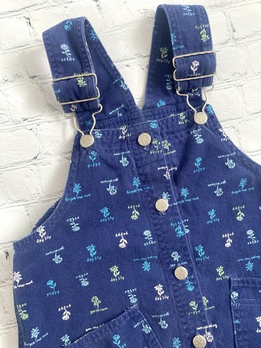 Vintage Oshkosh B'gosh Girls Size 6 Denim Jumper Dress With Floral Flower Print - Picture 2 of 9