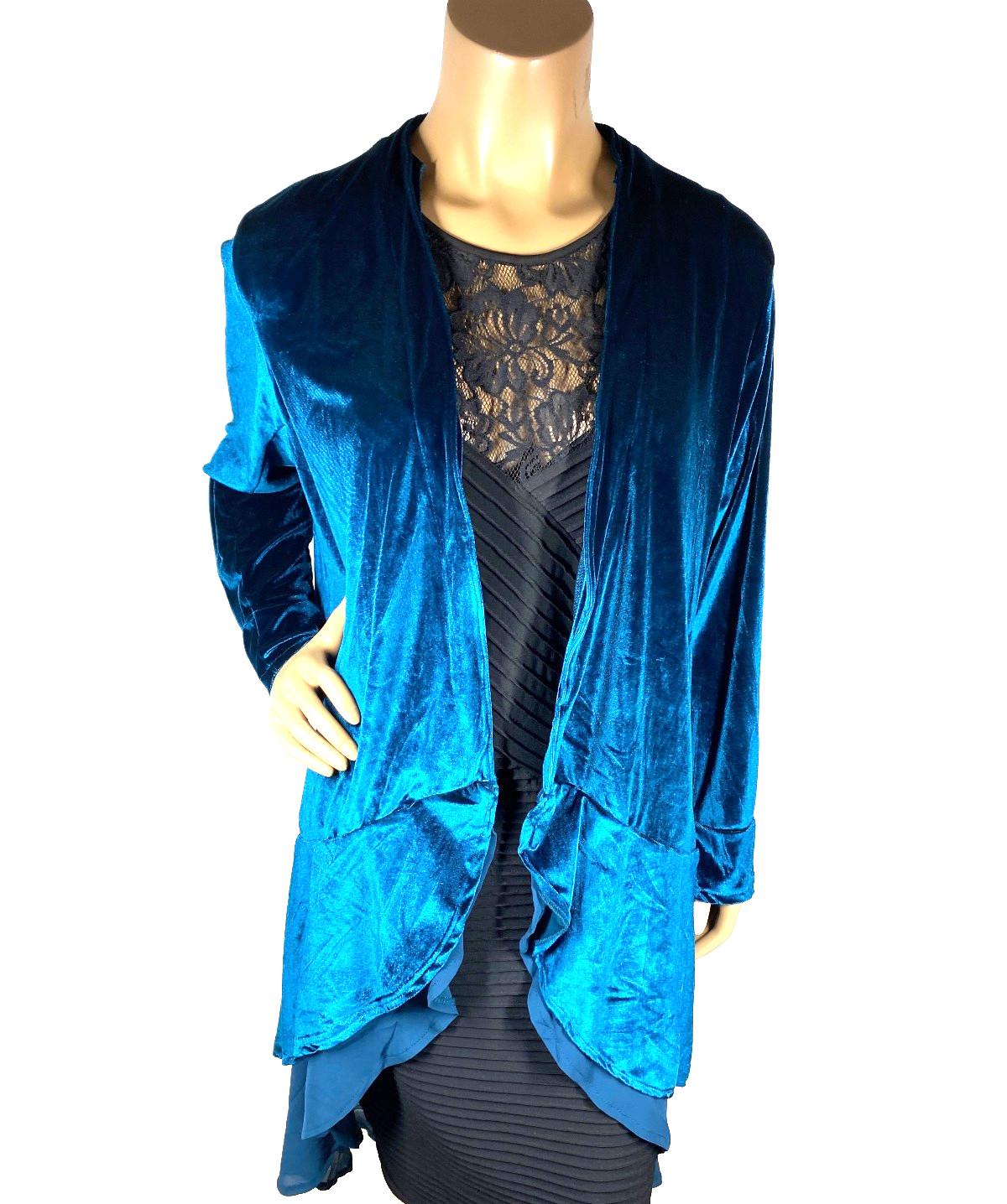 Urban Coco Teal Velvet Duster Open Cardigan Size L Chiffon Layer image 8