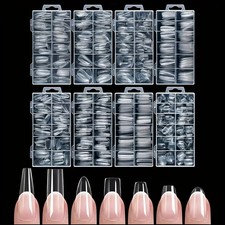 120pcs Clear Full Cover False Nail Tips 12 Sizes Coffin Square Oval