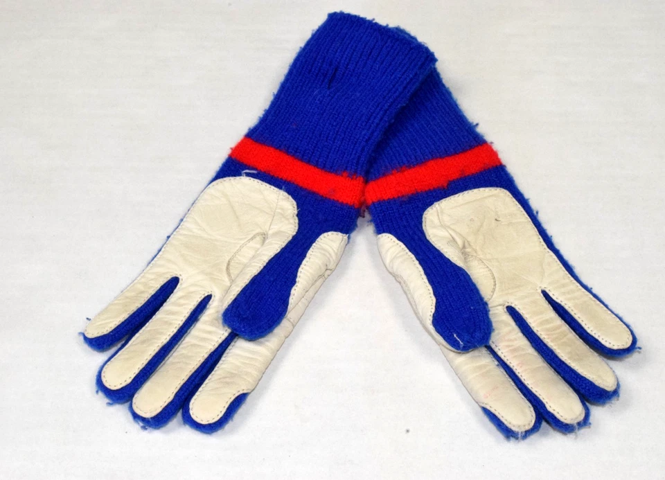 Guantes De Colección Isotoner Deportivos Años 80 Eléctricos Azul Rojo Rayas Cuero Chevrons Foto 3 de 4