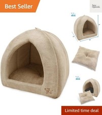 Durable Tan Pet Tent with Removable Cushion - Ideal for Small  Medium Pets, 19"