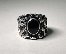 Vintage 925 Sterling Silver Oval Black Onyx Ring / Size 10.75