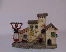 Figurina Per Presepe Panettiere E Casette In Plastica Italy Vintage