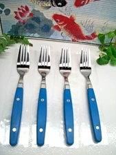 4   Annova Inox  TURQUOISE BLUE  Stainless & Plastic Handle Dinner Forks  NEW