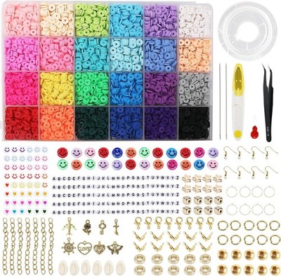 Tonperlen Schmuckherstellung Set für Mädchen - 6000 Teile, 24 Farben flach rund + andere