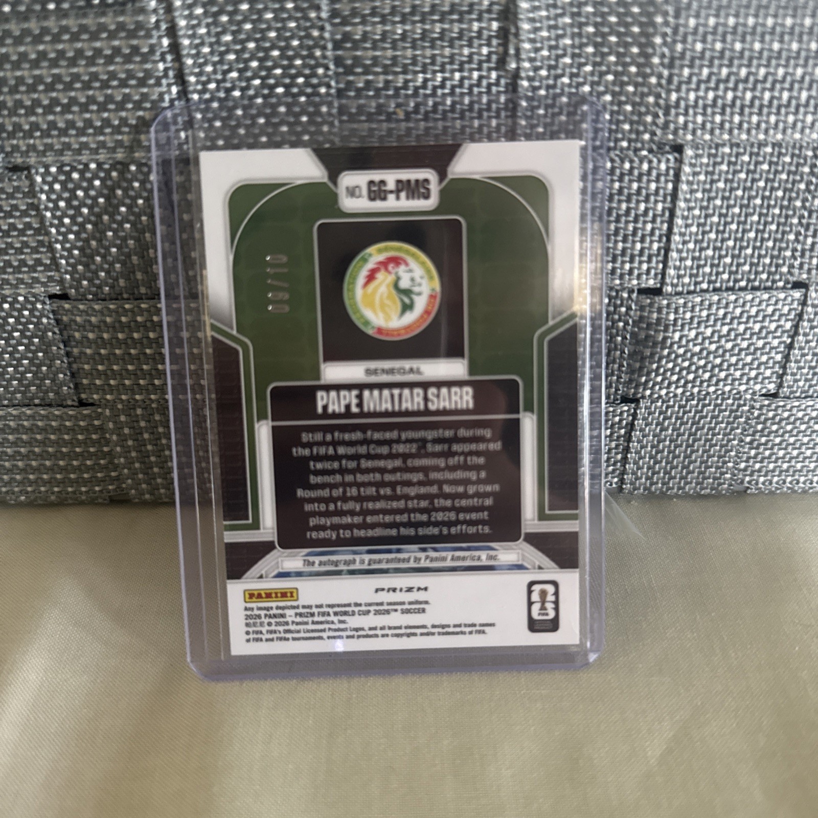2026 Panini Prizm World Cup FIFA Pape Matar Sarr Global Graphs Gold Auto #9/10 view 2
