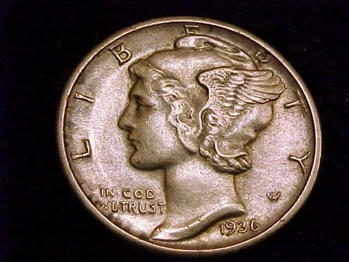 1936-D  Mercury Dime  Extra Fine Grade.