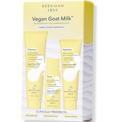Beekman Vegan Goat Milk 3pc set Simple Steps Starter Kit Cleanse, Tone & Hydrate