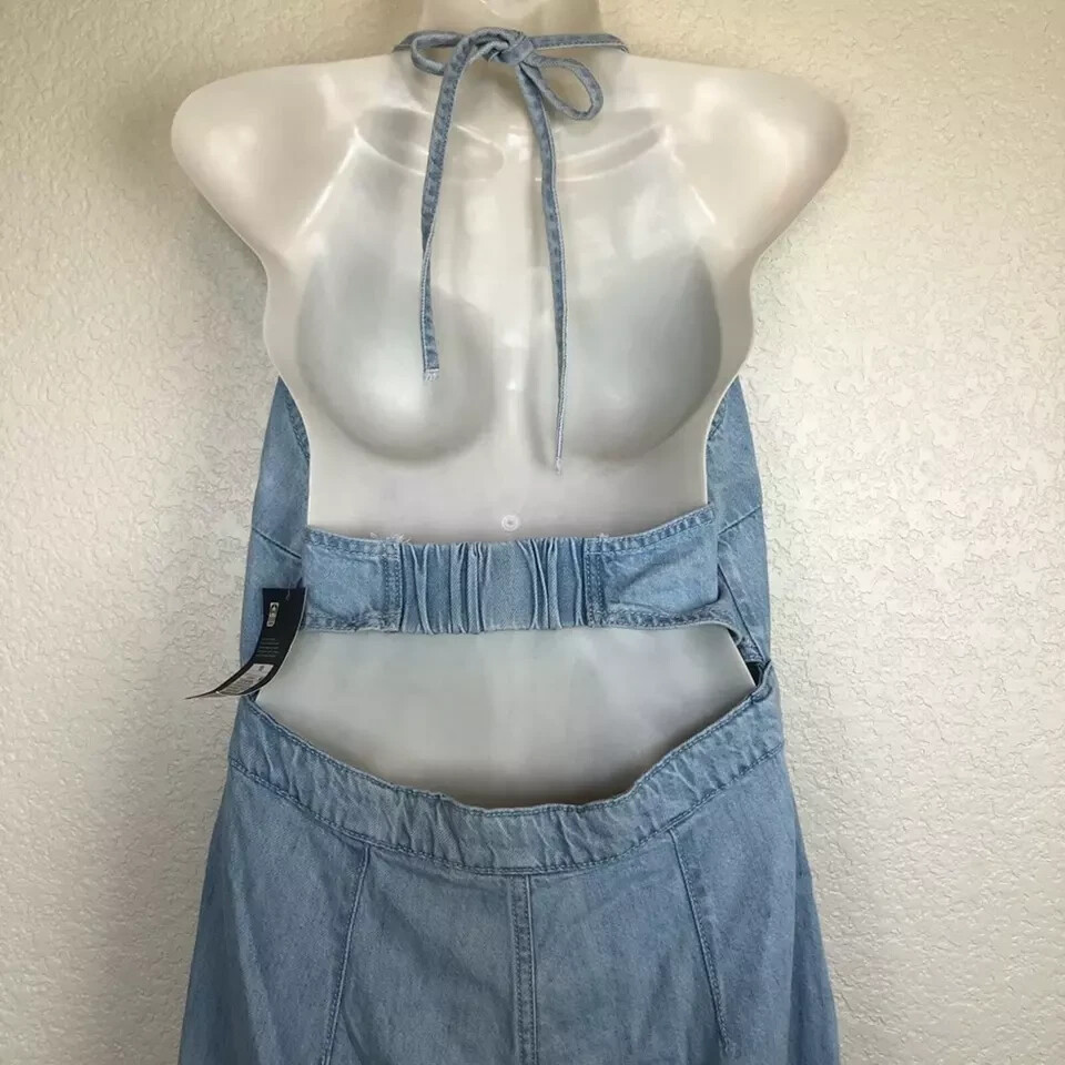 New with Tags - Size 00 - Women's Halter Neck Denim Maxi Dress - Universal Thread Blue 00