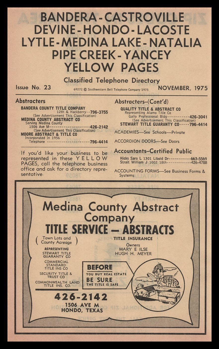 1975 Medina County Abstract Company Title Service Hondo Texas Vintage