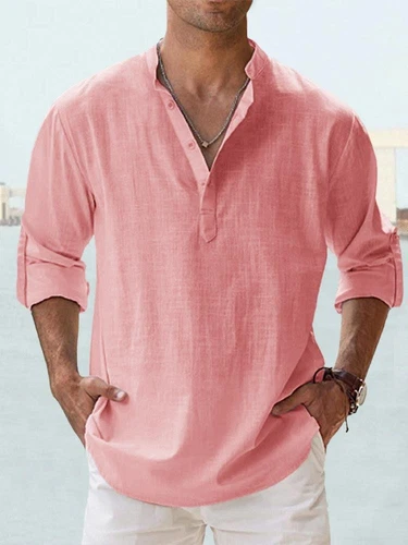Hombre Camisa Informal Manga Larga Algodón Lino Playa Camiseta Ligera 8 Colores- - Imagen 39 de 39
