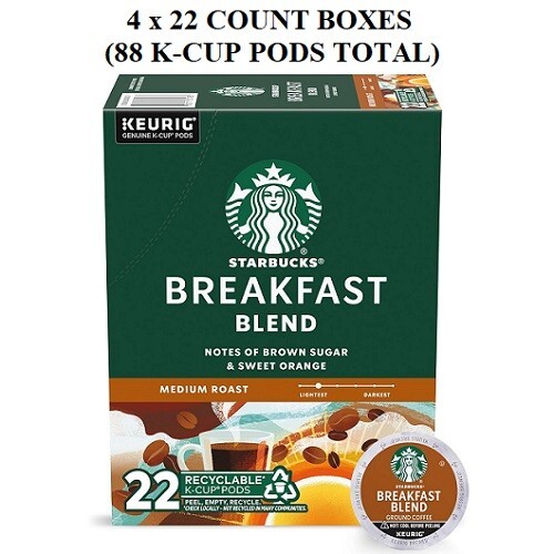 Starbucks Breakfast Blend Coffee K-Cup Pods, Medium Roast Coffee, 88 ct.