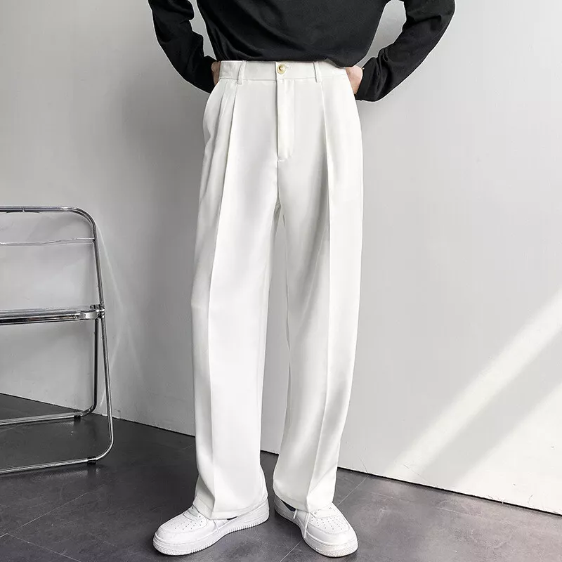 TopLLC Mens Casual Solid Dress Pants Fashion Cutton Zipper Pants Mid Waist  Straight Sweatpant Linen Pants Casual Summer Beach Loose Trousers, White 