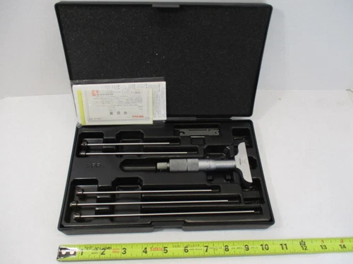 MITUTOYO # 129-128 Depth Micrometer SET 0" - 6" x .001" OEM Case 2-1/2" Head EC