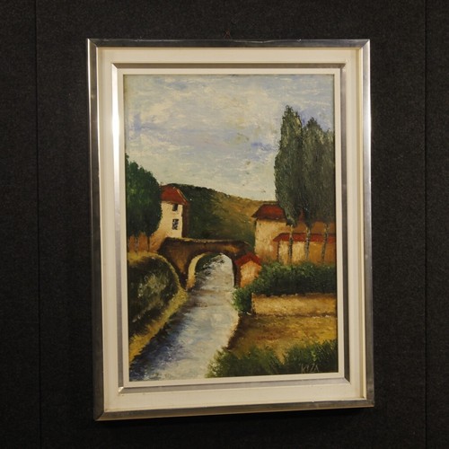 Quadro dipinto paesaggio firmato stile antico impressionista olio tela cornice - Foto 2 di 12
