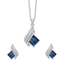 Silver Toned Crystal Pendant With Earrings Set for Women and girls