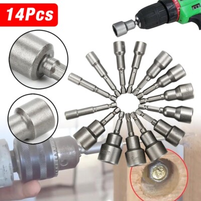 14-Piece Magnetic Nut Driver Set - 1/4 Inch Hex Shank Metric Socket Bits 6-19mm