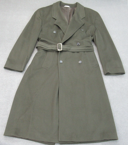 Hugo Boss Loro Piana Overcoat Mens 42R Green Wool Cashmere Blend Belted 4 Button