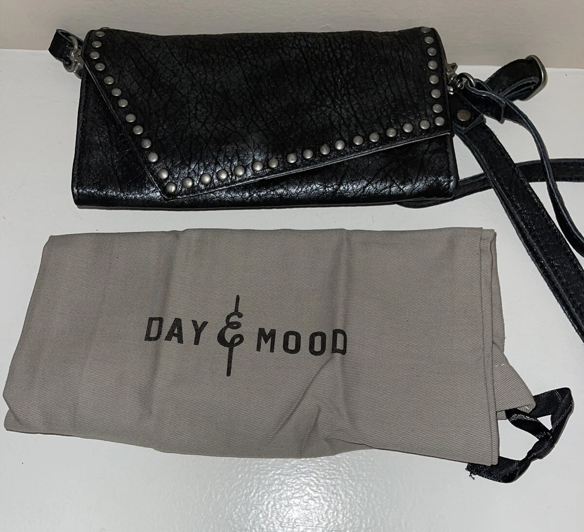 Day & Mood 3 in 1 Small Crossbody Black Studded Leather Bag