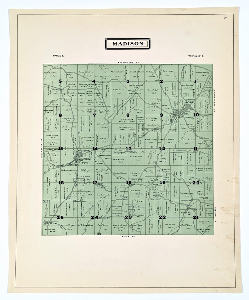 1914 OHIO Plat Map MADISON Township GUERNSEY COUNTY Property Owners