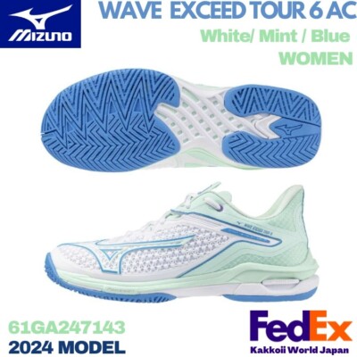 Mizuno Women's Tennis shoes WAVE EXCEED TOUR 6 AC White/Mint/Blue 61GA247143 NEW