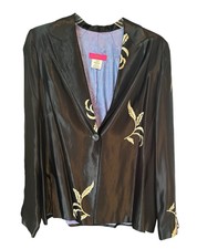 Whistles Women's Embroidered Floral Blazer Sz 10 Black Red Jacket Silky Paisley