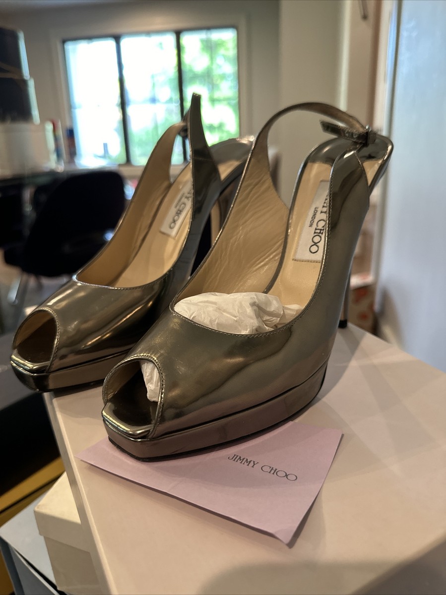 Jimmy Choo Size 9 9.5 Clue Mirror Leather 39.5 Slingback Platform