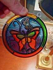 Stained Glass Butterfly Suncatcher Window Decor NEW IN BOX 3 3/4" Diameter
