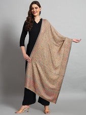 Pashmina Cashmere Paisley Shawl Wrap Stole Large Indian Wool Warm Throw Beige