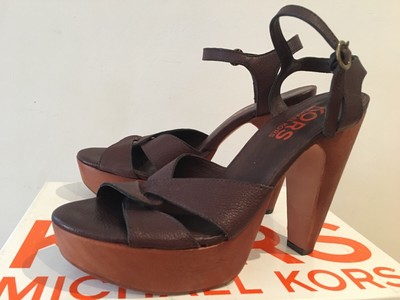 Michael Kors Strappy Sandals Brown Leather Stiletto Platform Open Toe Heels 7.5 | eBay