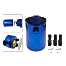 3-Port Oil Catch Can Tank Aluminum Reservoir Air-Oil Separator Blue Universal