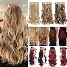 Real THICK Clips in One Piece Hair Extensions As Human Curly Blonde Hairpiece US