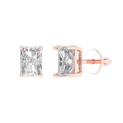 Ausgefallene klare Ohrstecker 2 Karat Smaragdschliff Set Echt 14 Karat Rotgold Schraubverschluss