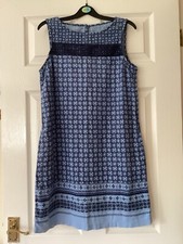 Women’s Next Shift Dress Summer Sleeveless Linen blend Navy Blue/ Mid Blue Uk 8P