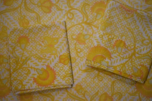 VINTAGE Sears Yellow Orange Green Floral Jacobean Twin Flat Sheet  2 Pillowcases - Image 3 of 4