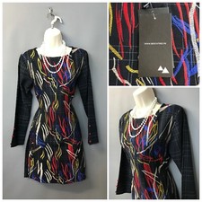 Beech Tree Black Mix Midi Embroidered Bodycon Dress UK 10 EUR 38 US 6