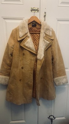Vintage Heeksuede Double Breasted Faux Suede&Fur Women's BeigeCoat Sz M, Holland
