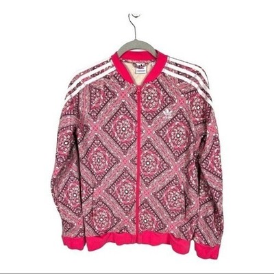 Adidas Originals Pink Geometric Diamond Print Track Jacket Full Zip Trefoil L