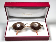 NEW VINTAGE CARTIER FILAO 49MM OVAL GOLD BROWN LENSES SUNGLASSES FRANCE 18K