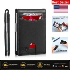 Slim RFID Blocking Leather Wallet with Money Clip for Men - Gift Box Included